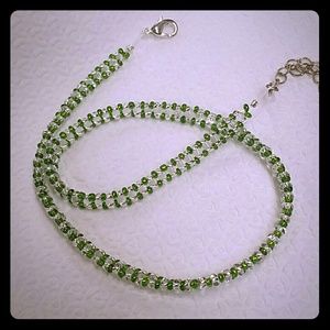 Unique white/green czech twin bead choker necklace